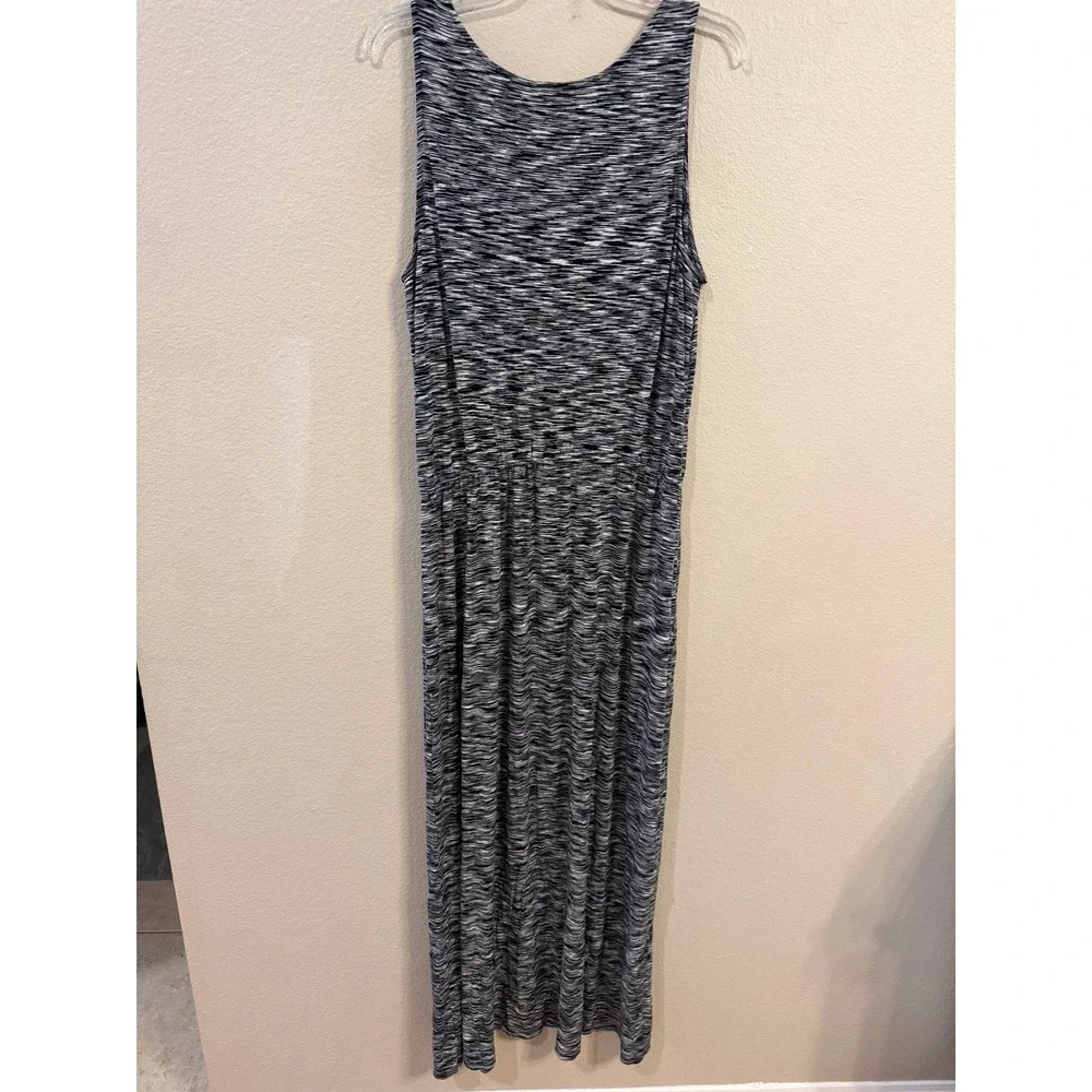 Merona Womens XL Black White Space Dye Sleeveless Elastic Waist Maxi Dress